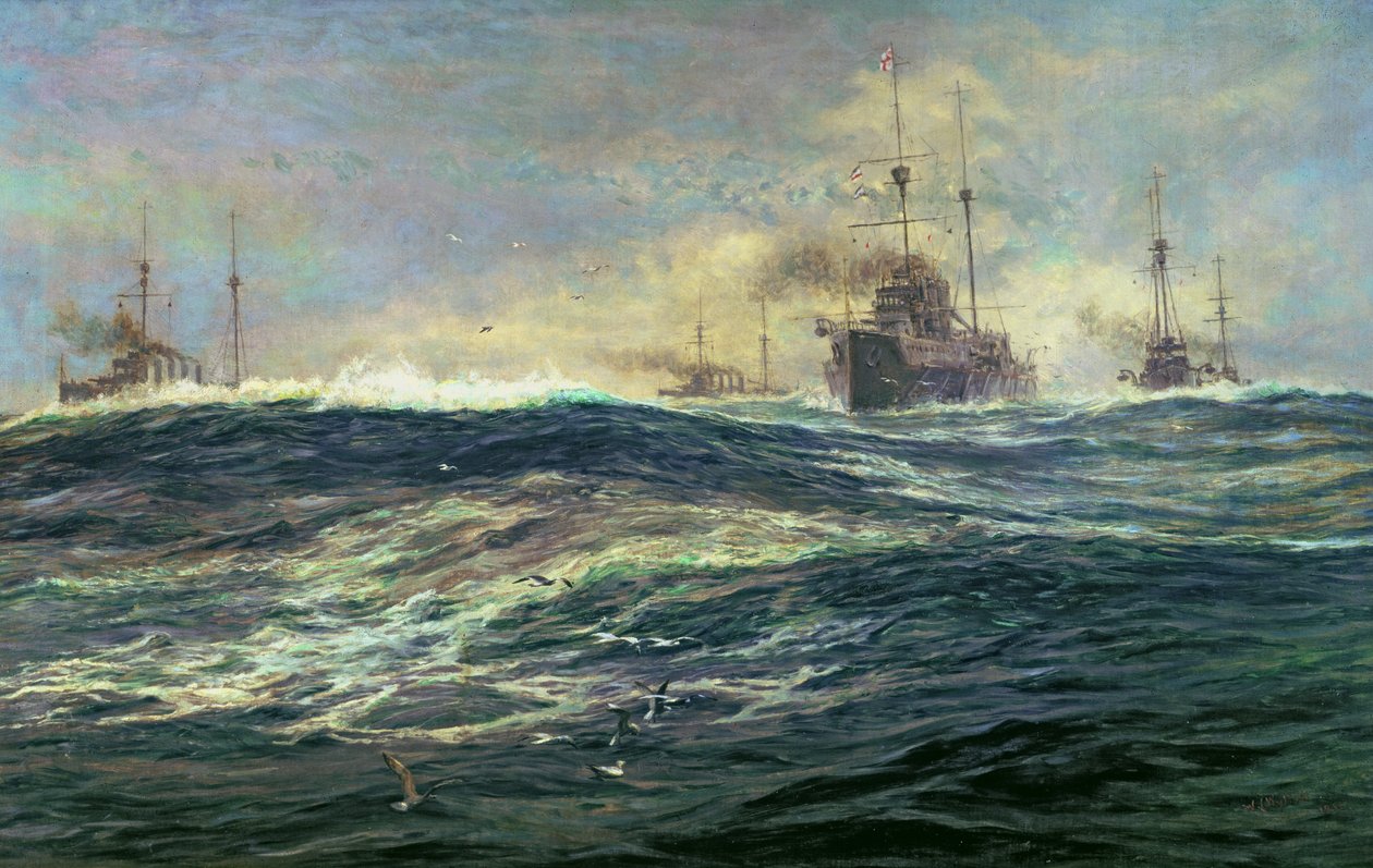 1. szwadron bojowy pancerników płynących po kanale w 1911 r. autorstwa William Lionel Wyllie