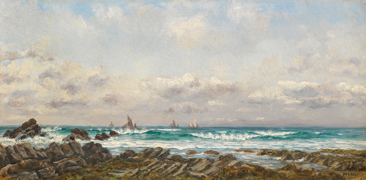 Łodzie na morzu, 1885 autorstwa William Lionel Wyllie