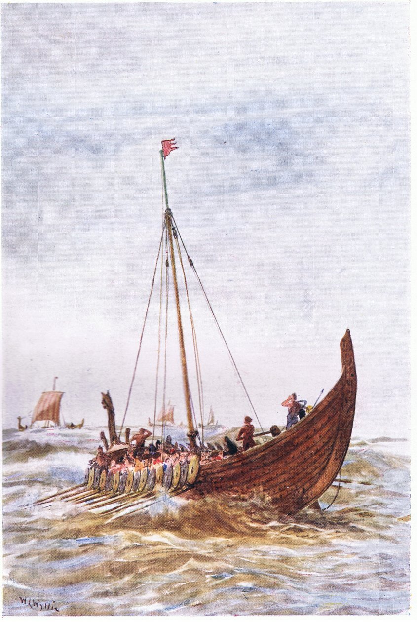 Okręt wojenny w czasach króla Alfreda, 1915 autorstwa William Lionel Wyllie