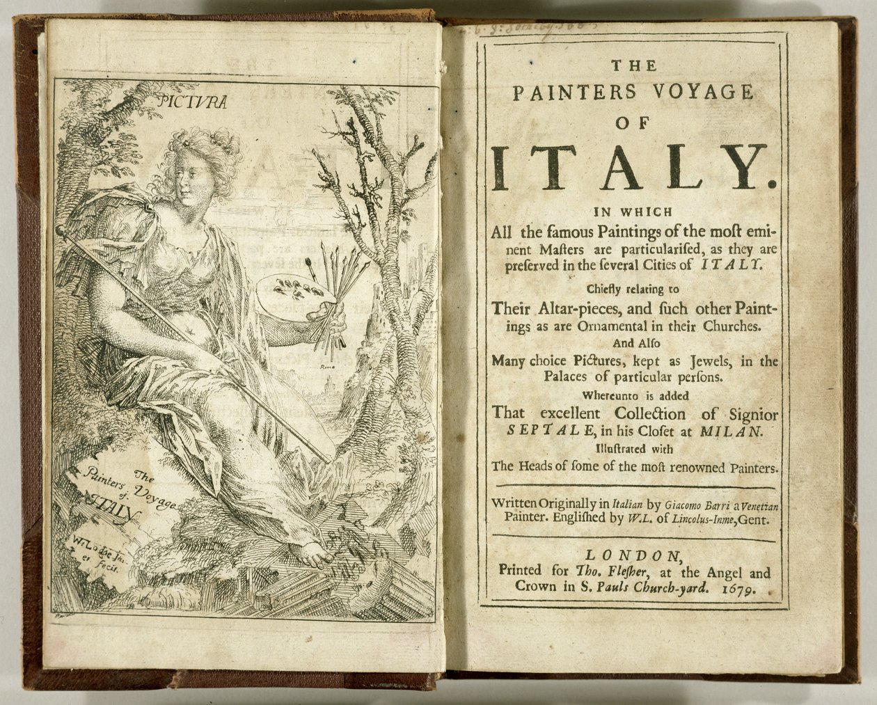 Strona tytułowa z The Painters Voyage of Italy... autorstwa Giacomo Barri, 1679 autorstwa William Lodge