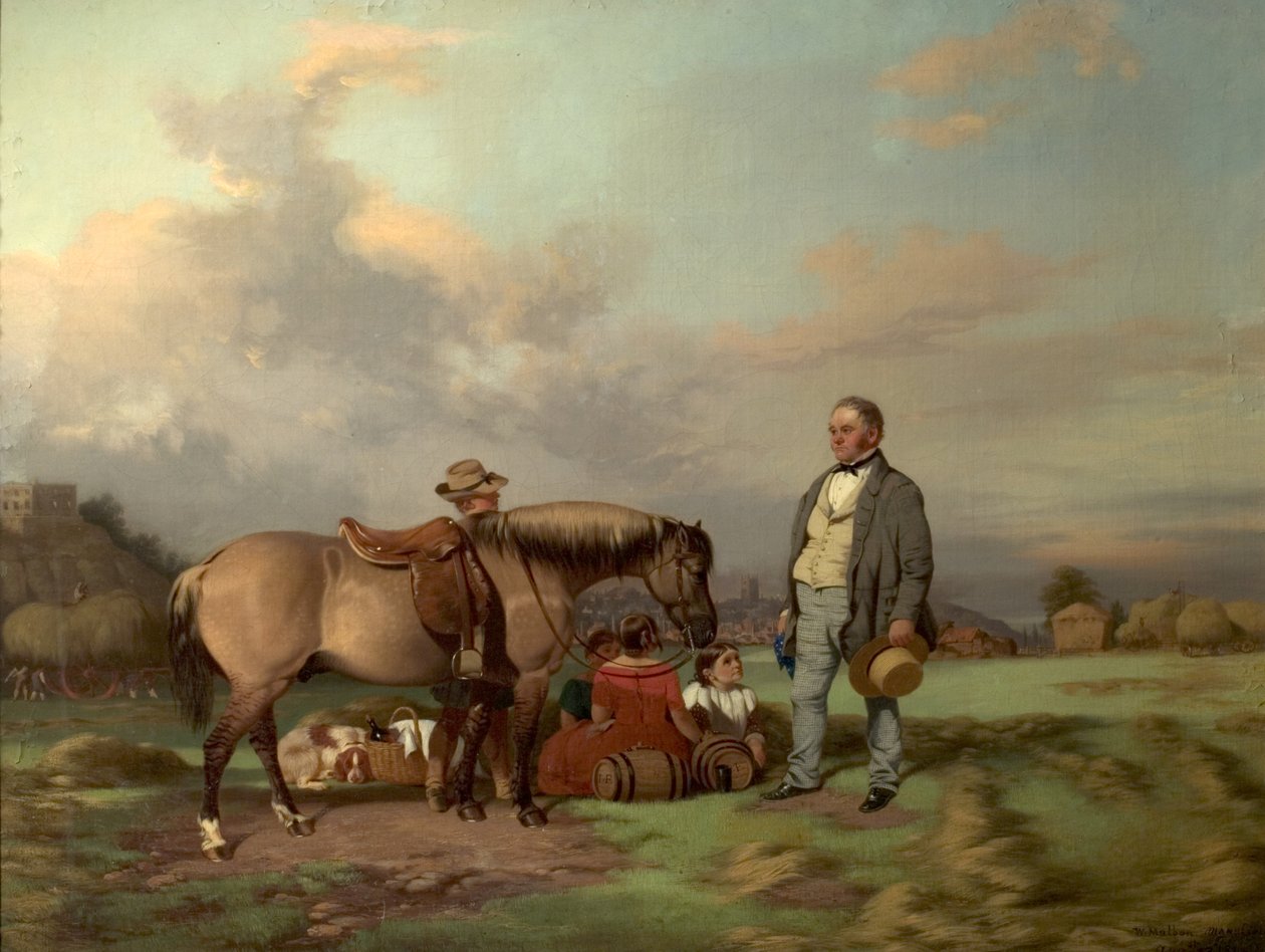 Joseph Fenton ze swoją rodziną na łąkach, Nottingham, 1840 autorstwa William Malbon