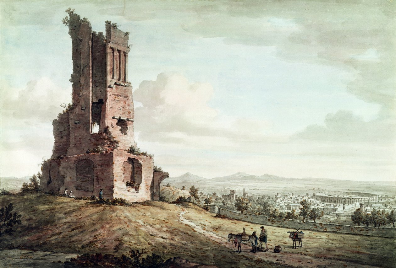 Nimes, z Tour Magne, ok. 1765-68 (toaleta i długopis i brązowy tusz na ołówku na papierze) autorstwa William Marlow