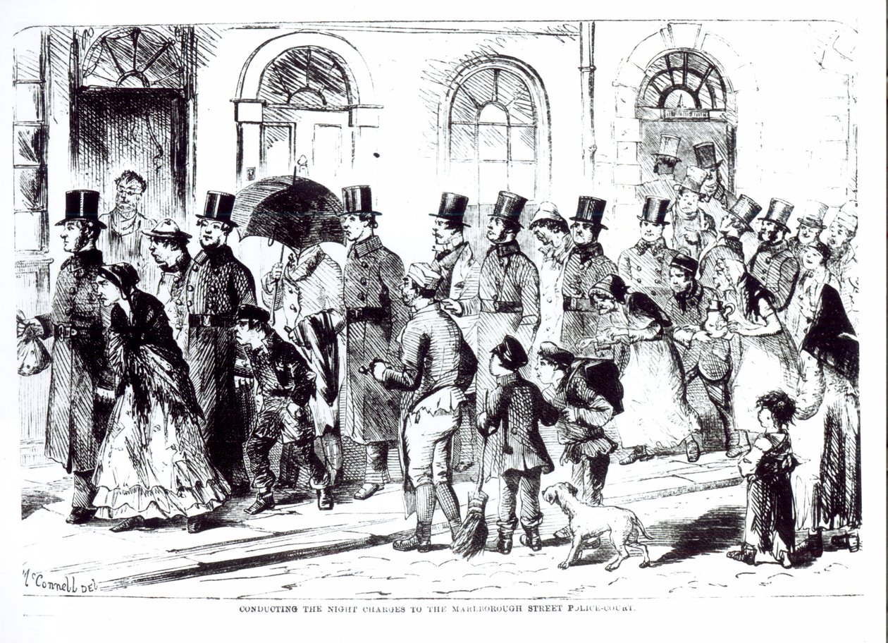 Przeprowadzanie nocnych zarzutów do sądu policji przy Marlborough Street autorstwa William McConnell
