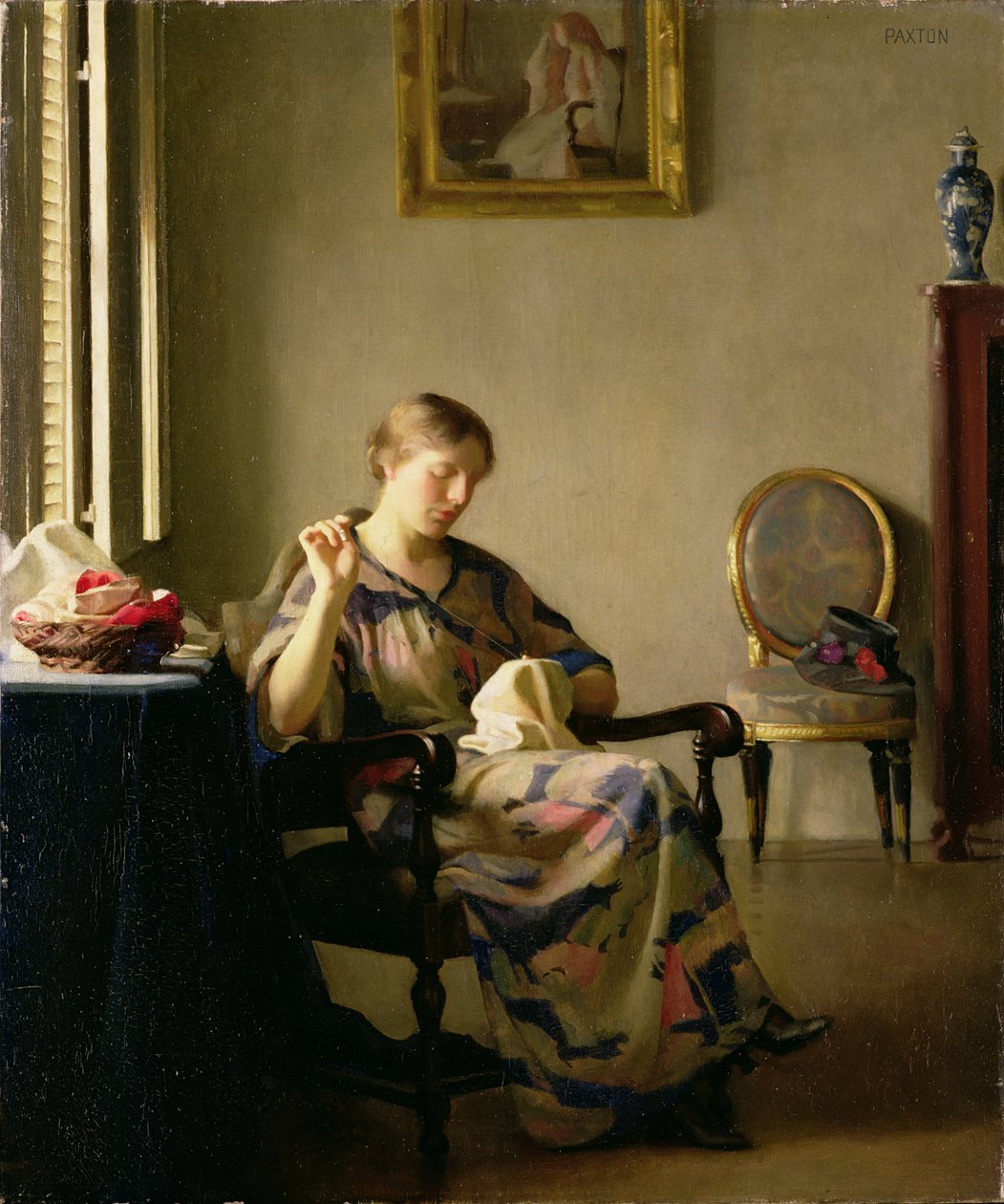 Szyjąca kobieta, ok. 1913 autorstwa William McGregor Paxton