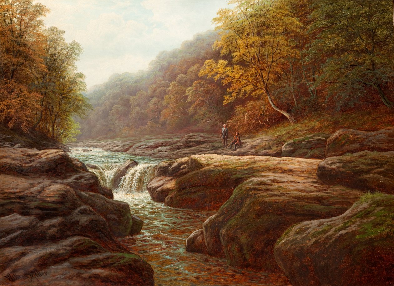 Scena rzeczna z wędkarzami autorstwa William Mellor