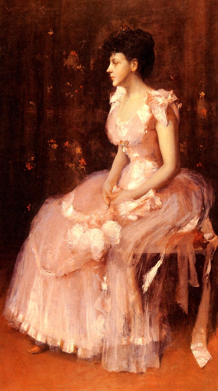 Portret damy w kolorze różowym autorstwa William Merritt Chase