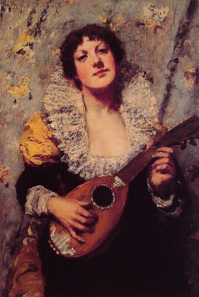 Grający na mandolinie autorstwa William Merritt Chase
