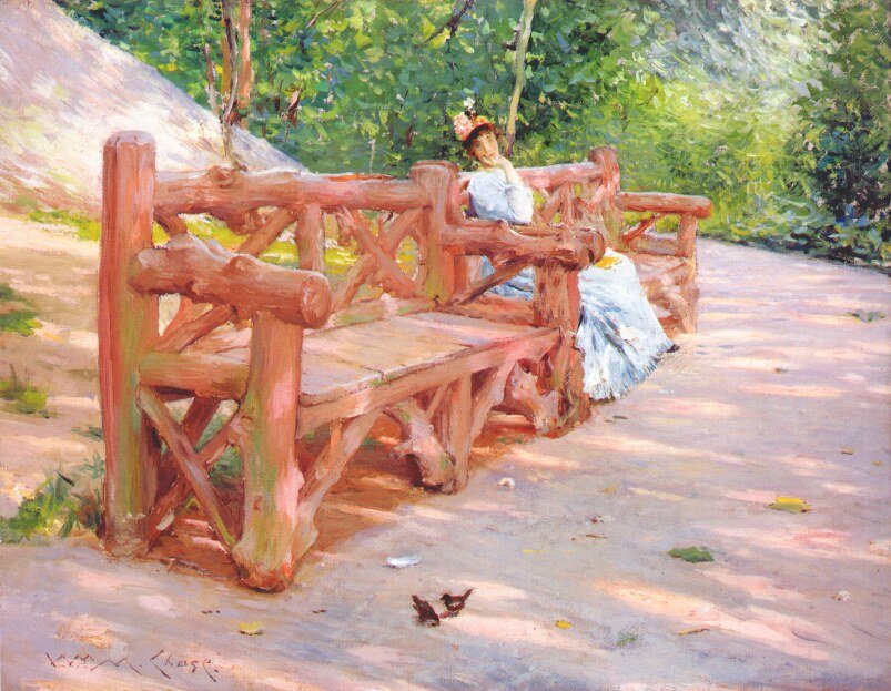 Data na ławce w parku autorstwa William Merritt Chase