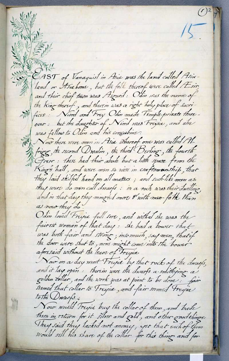 Strona z Opowieści o Hogni i Hedinn autorstwa William Morris