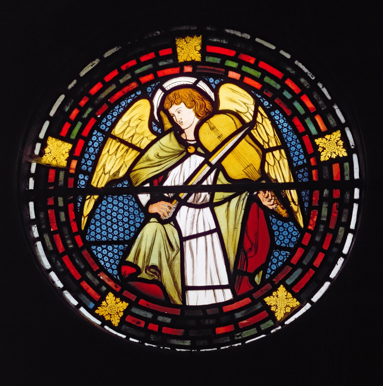 Anioł ze skrzypcami, 1861 (witraż) autorstwa William Morris