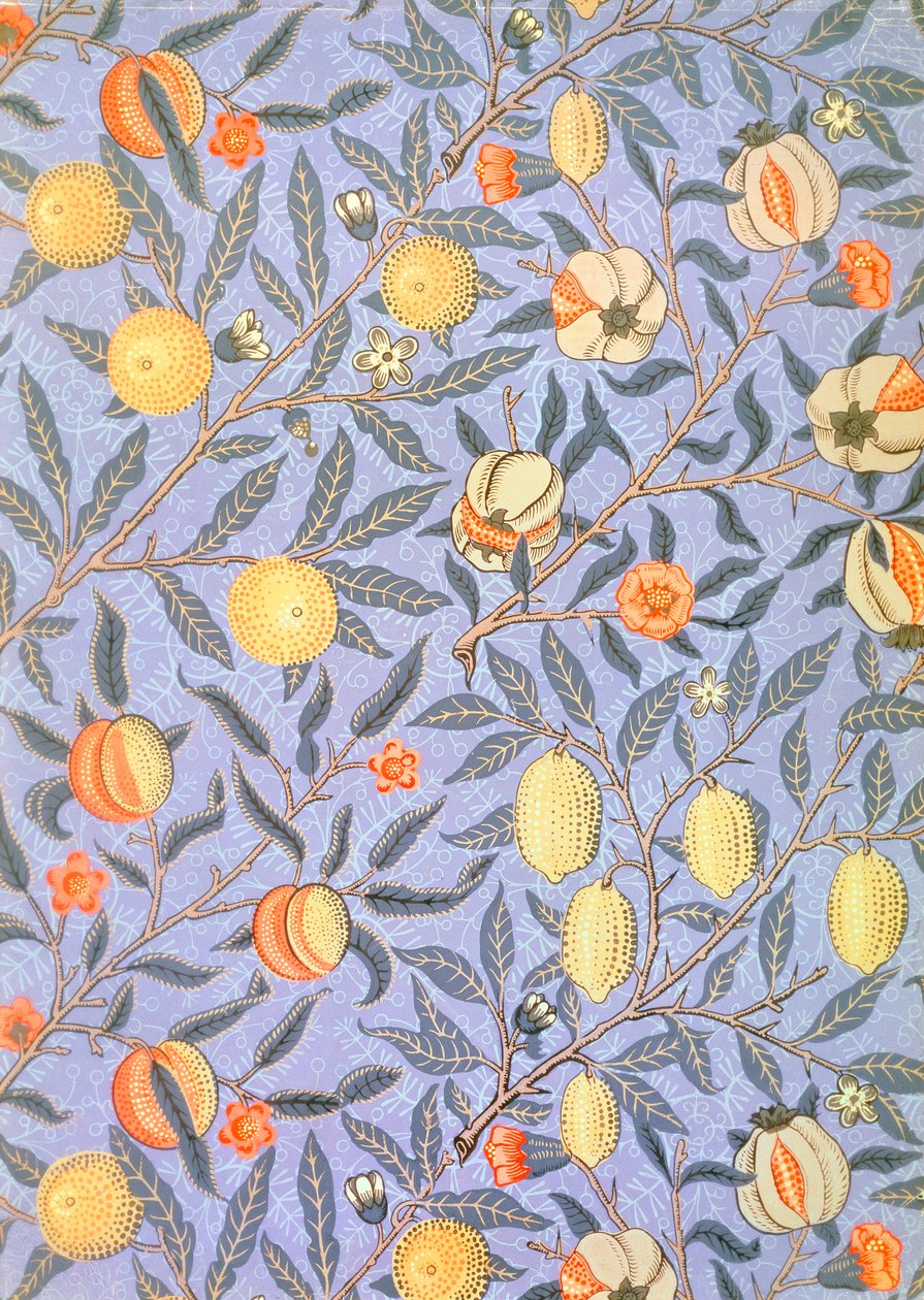 Tapeta „Niebieski owoc” lub „Granat”, 1866 autorstwa William Morris