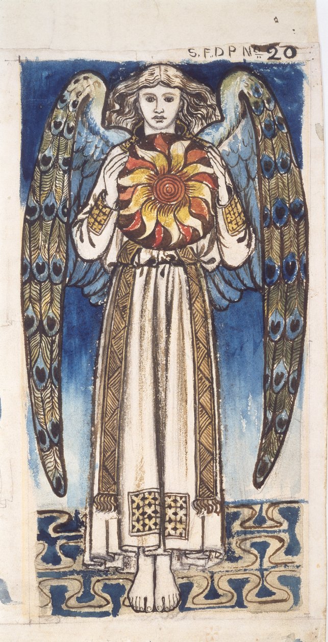 Dzień: Anioł trzymający słońce, ok. 1862-64 (toaleta i ołówek na papierze) autorstwa William Morris
