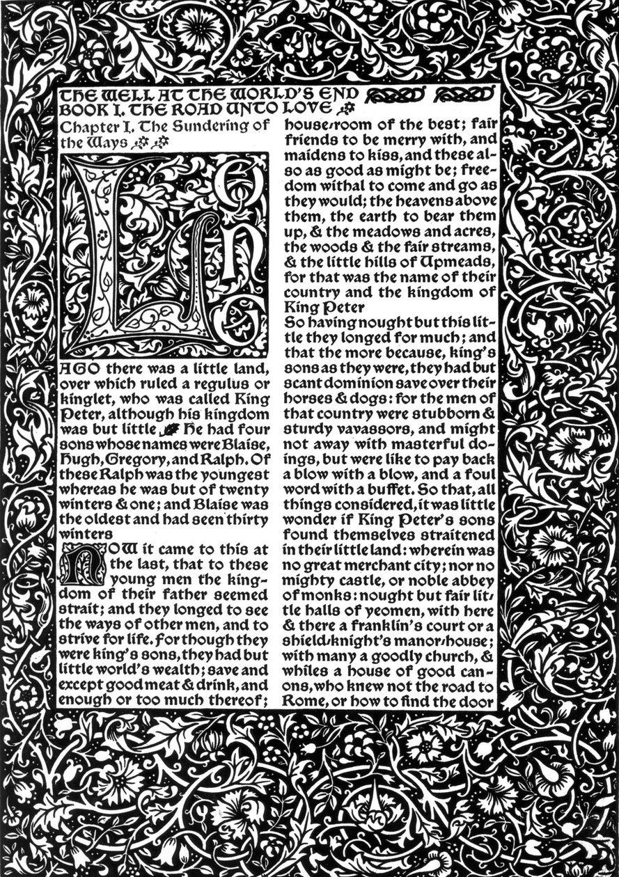 Pierwsza strona rozdziału I, zaczerpnięta ze Studni na krańcu świata Williama Morrisa, 1896 autorstwa William Morris