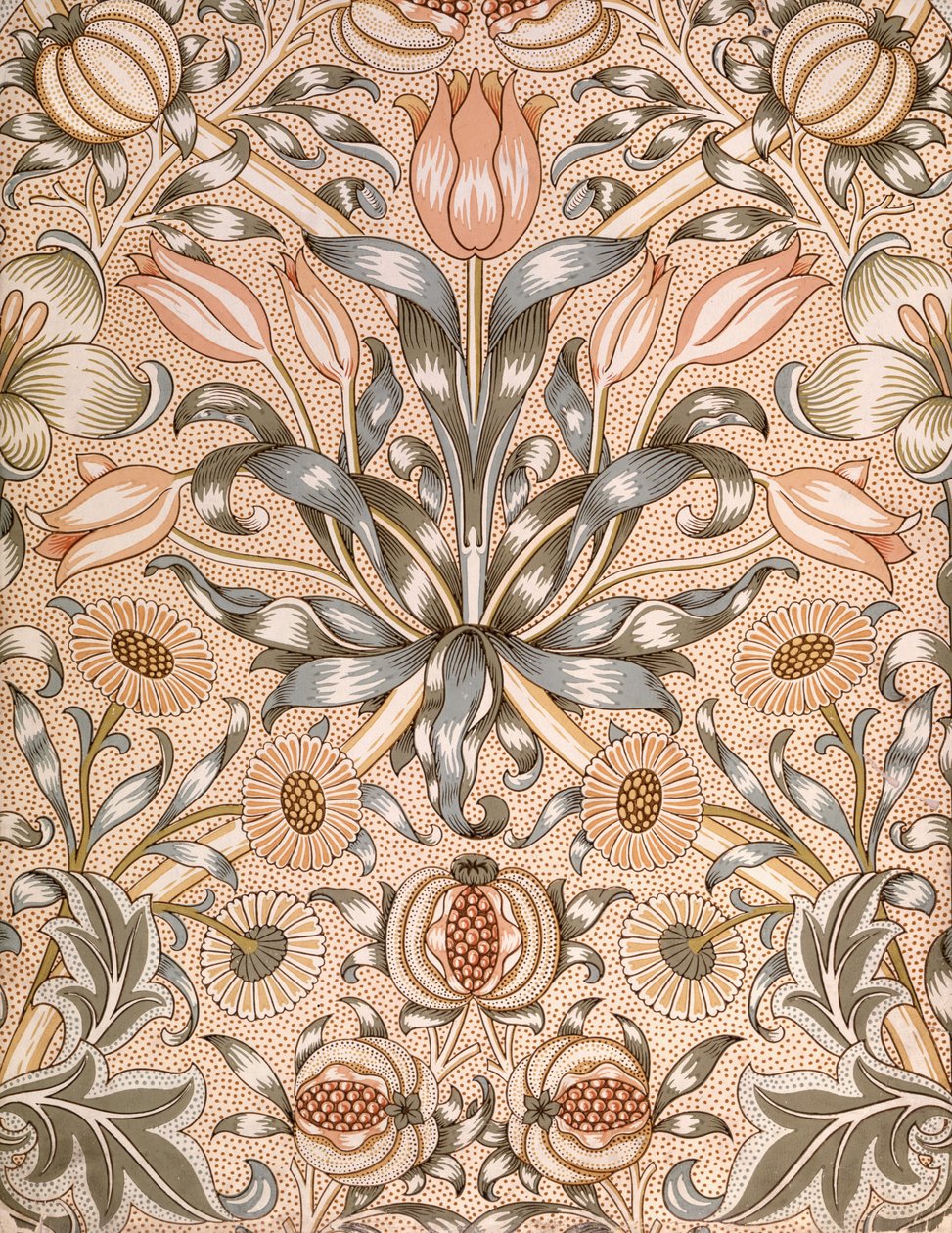 Projekt tapety Lilia i granat, 1886 (kolorowy drzeworyt na papierze) autorstwa William Morris