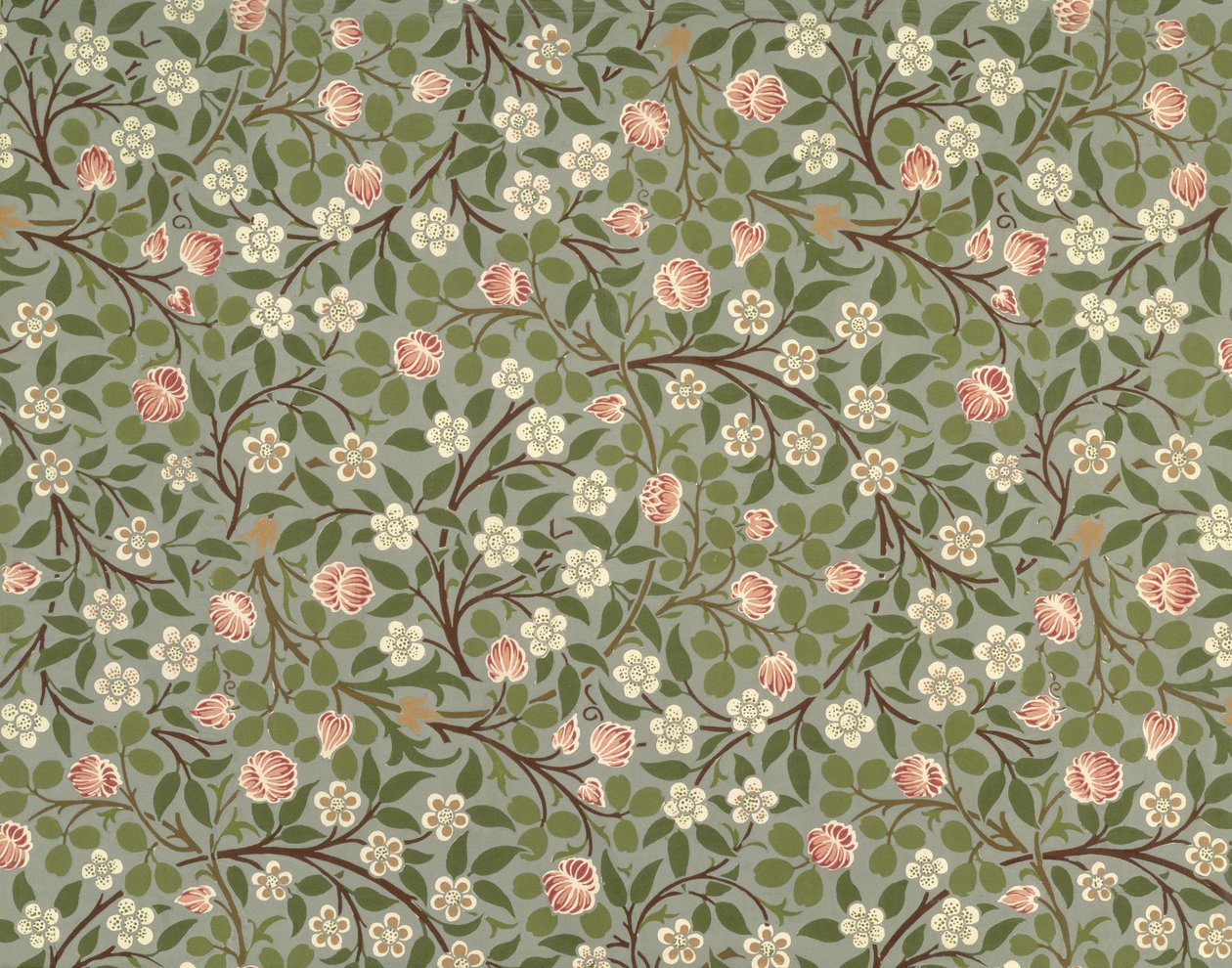 Małe różowe i białe kwiaty wzór tapety autorstwa William Morris