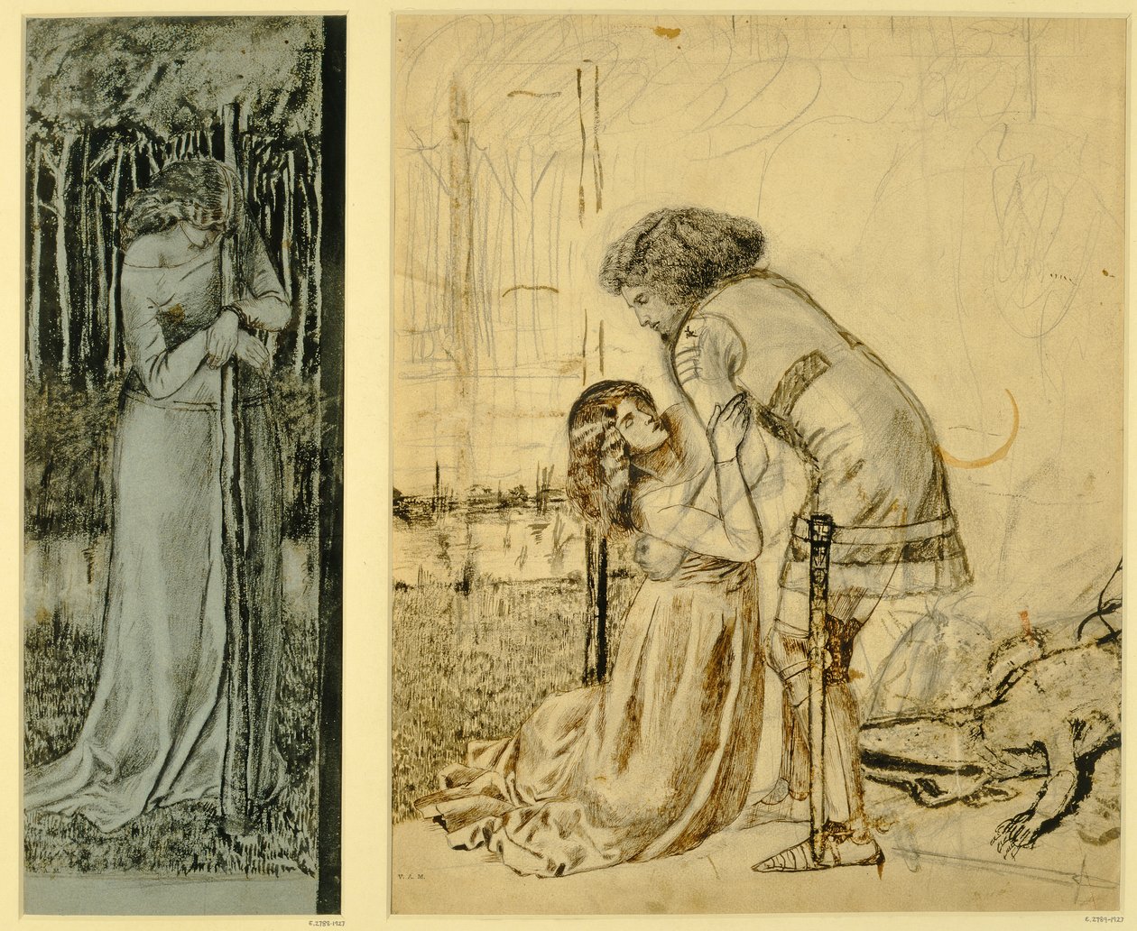 Studium do malowanych paneli na Gabinecie Św. Jerzego, proj. Philip Webb (1831-1915), 1861 (pióro i tusz oraz pranie na papierze) autorstwa William Morris