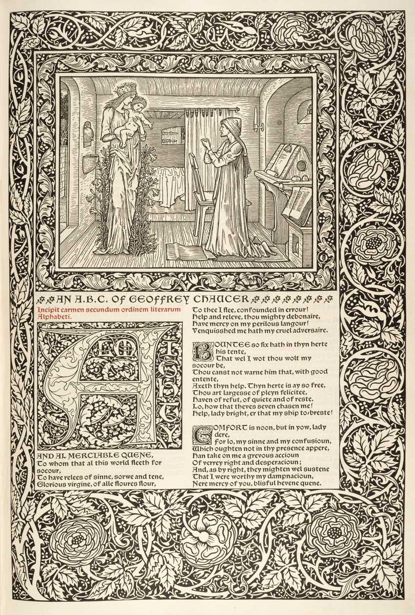 „Kelmscott Chaucer”, opublikowany w 1896 przez Kelmscott Press autorstwa William Morris