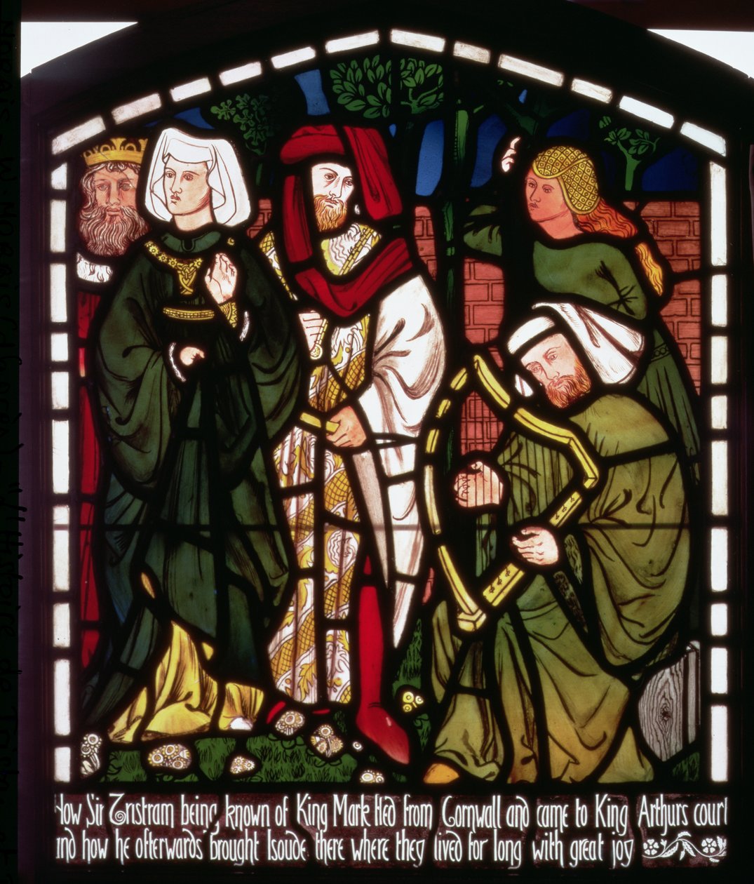 Tristan i Izolda Jarmark na dworze króla Artura, z „Historii Tristana i Izoldy”, William Morris und Co. (witraże) autorstwa William Morris