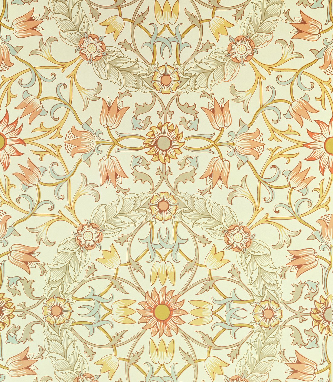 Tapeta z kwiatowym wzorem lilii otoczonych różami zaprojektowana przez Williama Morrisa (1834-96) autorstwa William Morris