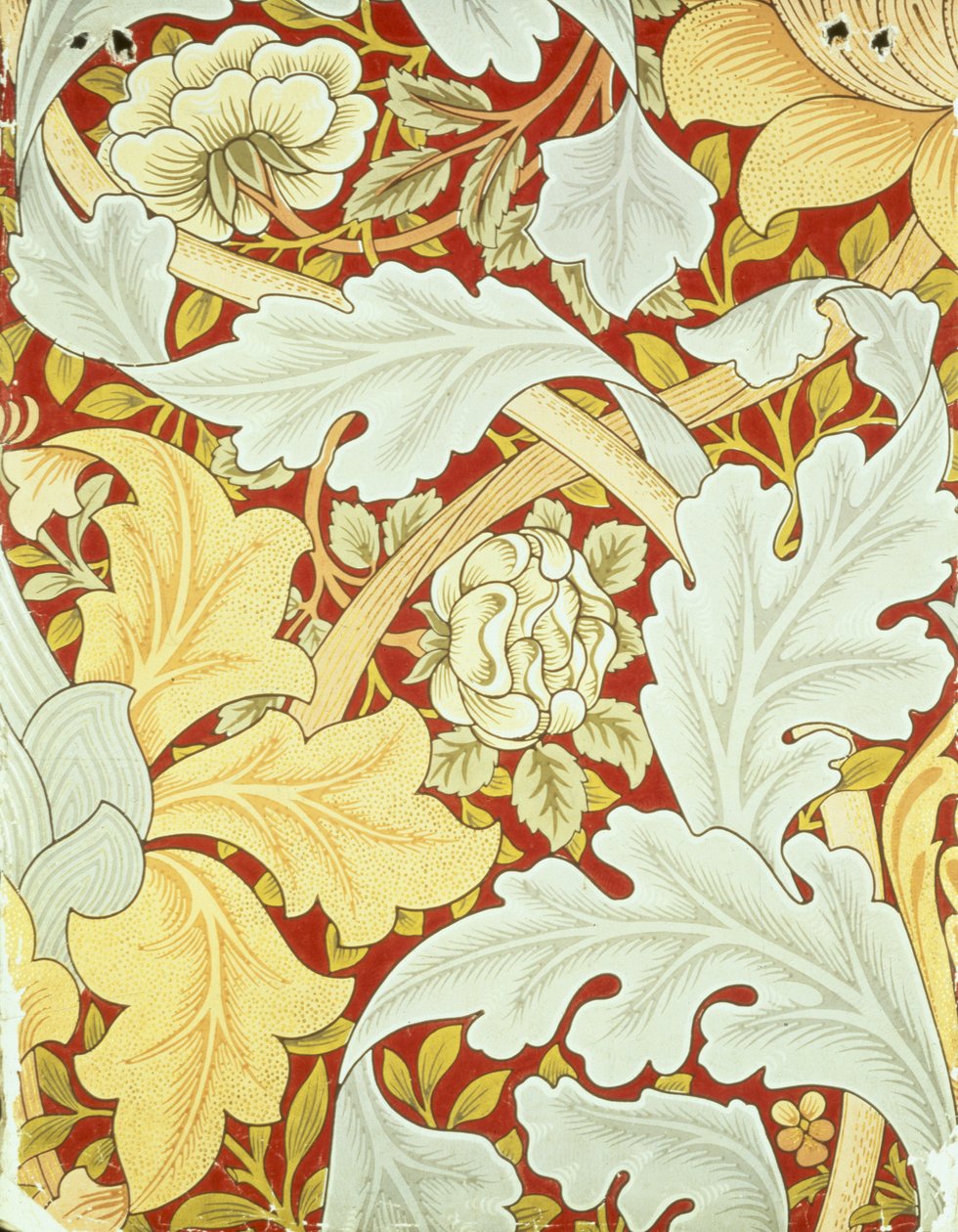 Tapeta z liśćmi akantu i dzikimi różami na szkarłatnym tle zaprojektowana przez Williama Morrisa (1834-96) autorstwa William Morris