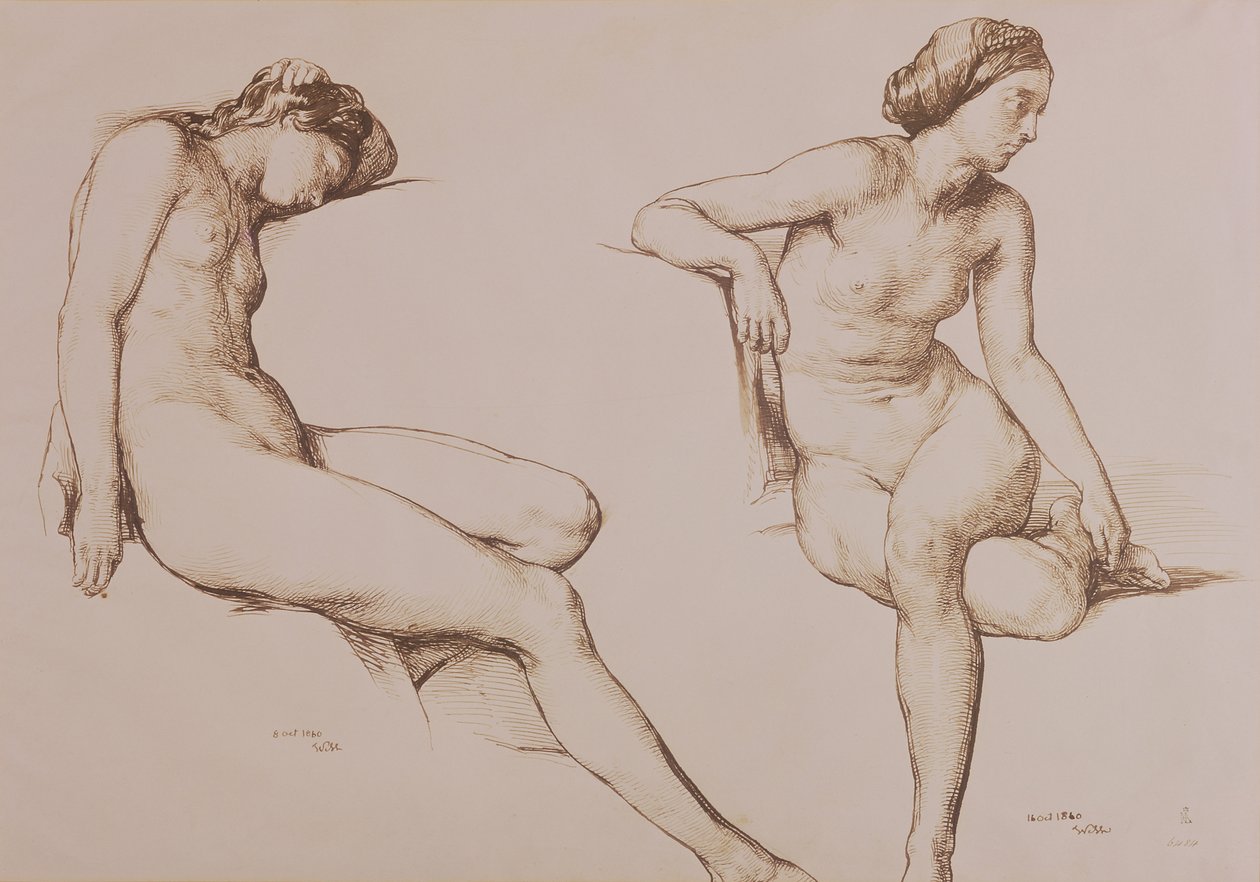 Rysunek nagiej kobiety w sepii, c.1860 autorstwa William Mulready