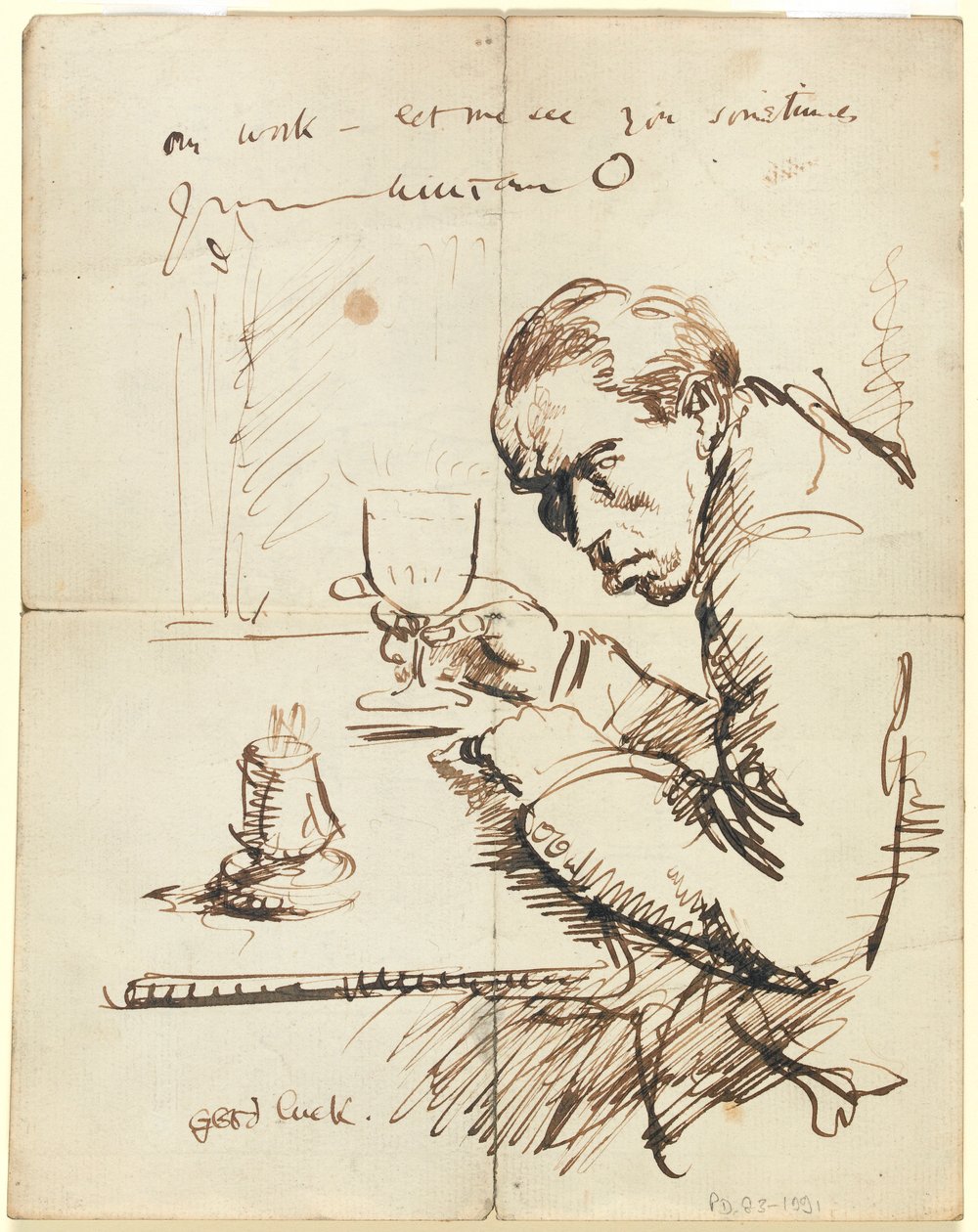 Autoportret (długopis i brązowy tusz na papierze) autorstwa William Orpen