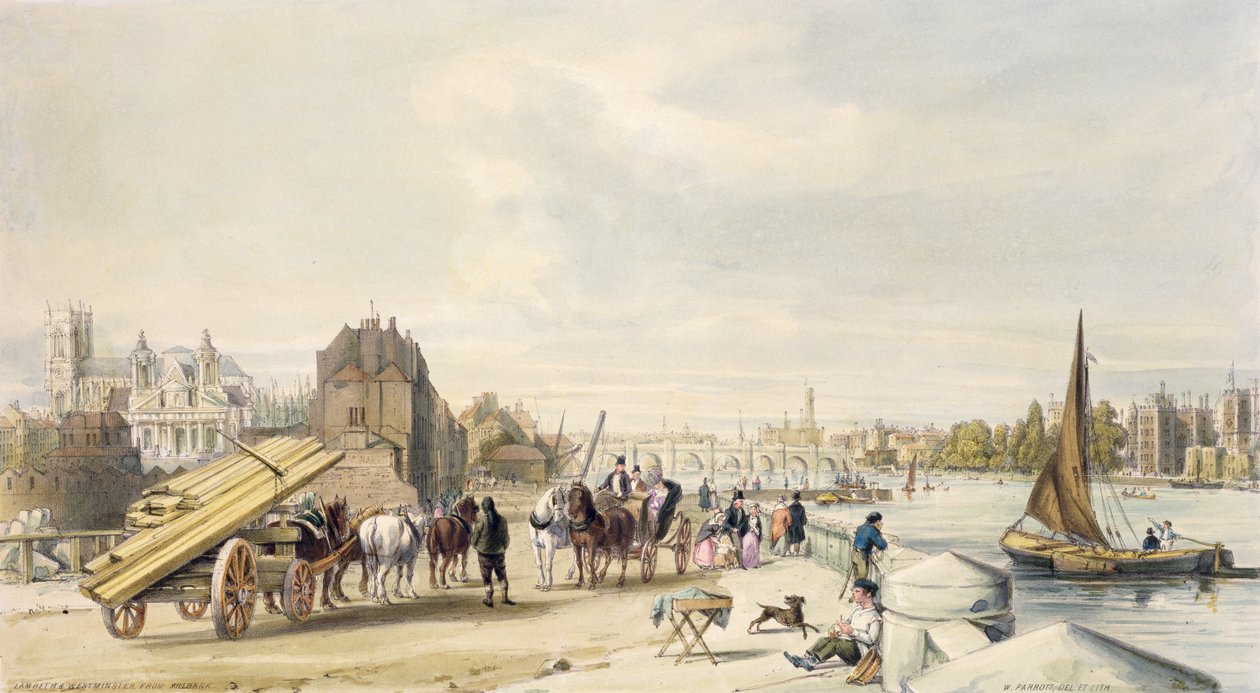 Lambeth i Westminster z Millbank autorstwa William Parrott