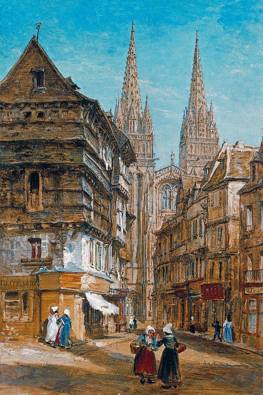 Quimper, katedra i ulica Kéréon autorstwa William Parrott
