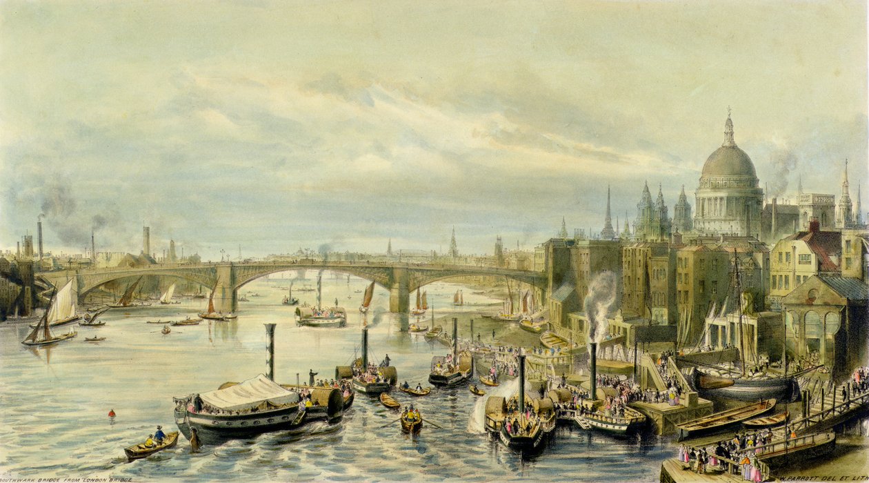 Most Southwark z mostu London Bridge autorstwa William Parrott