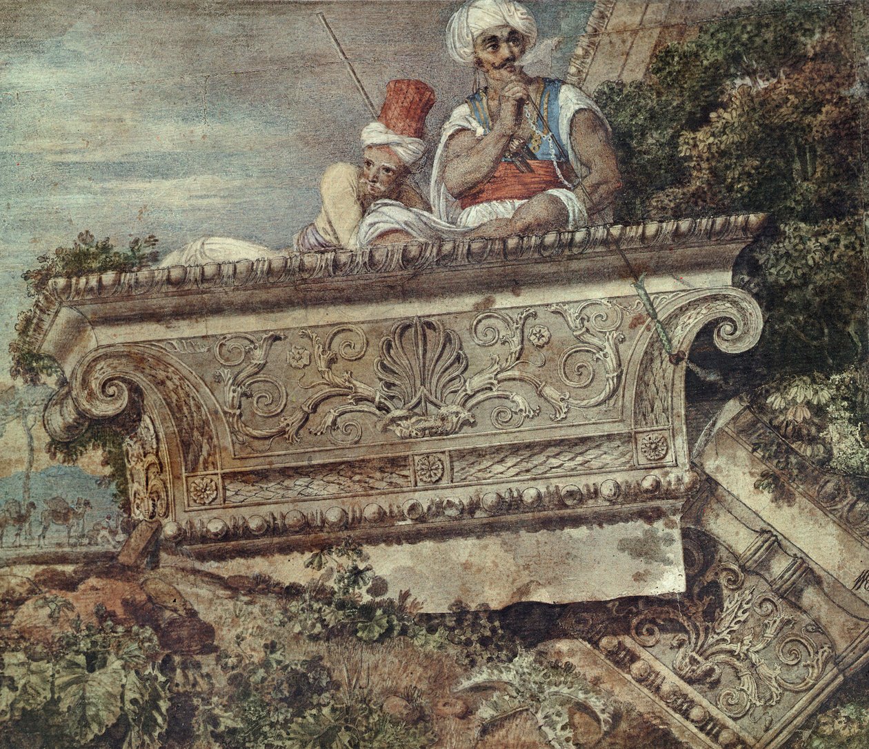 Ruiny świątyni Apollina Didymeusza, 1765 (toaleta, kolor nadwozia, pióro i atrament na papierze) autorstwa William Pars