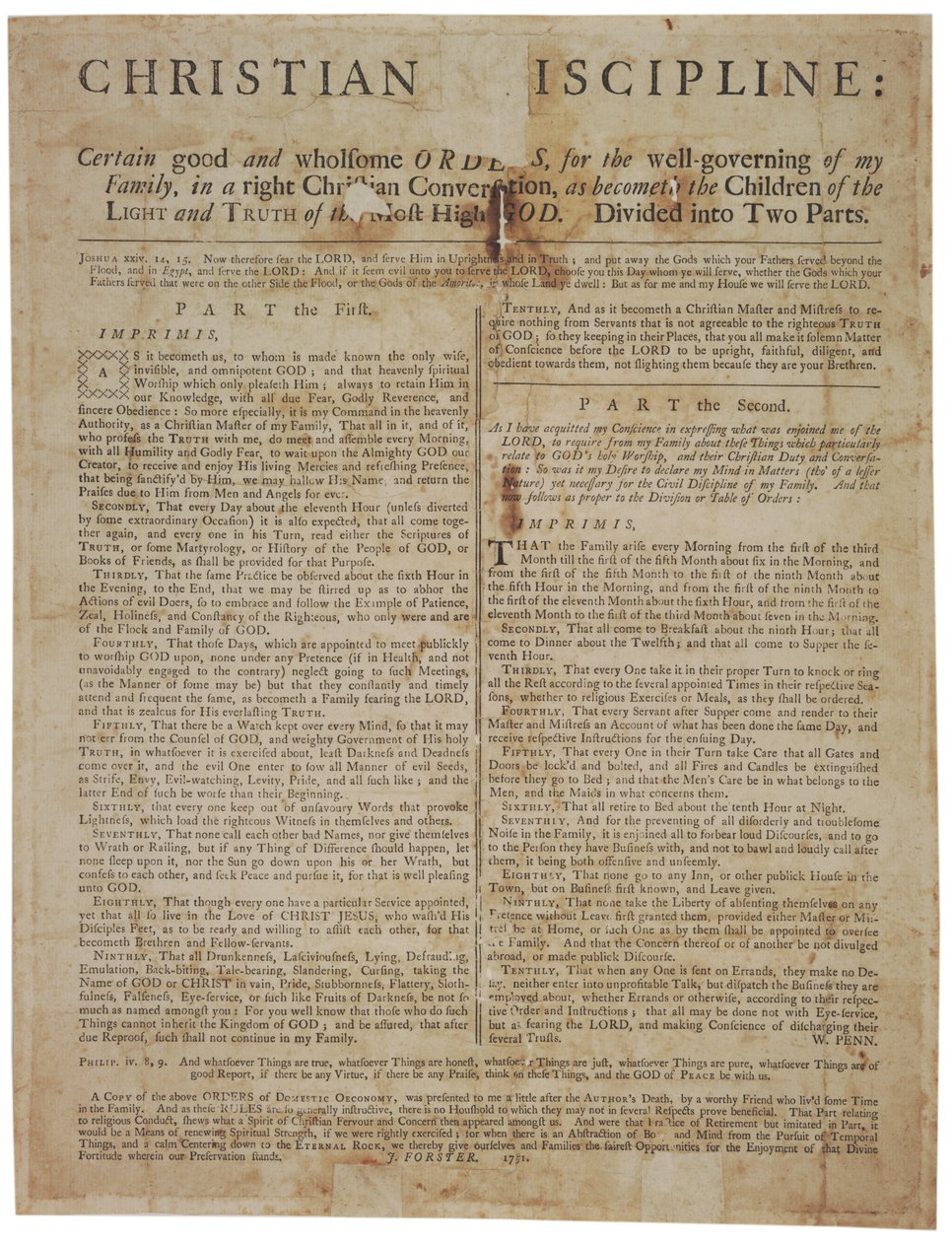 Chrześcijańska dyscyplina: pewne dobre i zdrowe nakazy dla dobrego zarządzania moją rodziną..., 1751 autorstwa William Penn