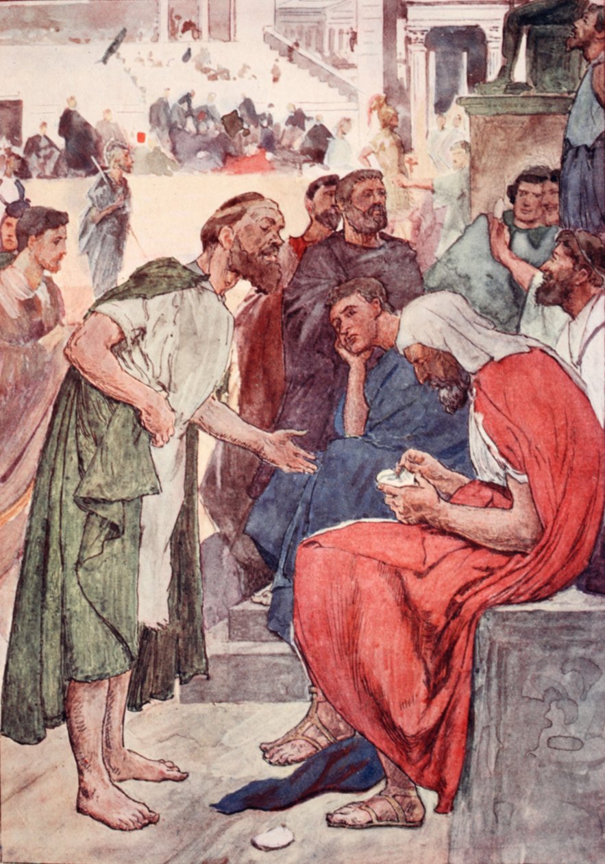 Arystydes i obywatel, ilustracja z „Życia Plutarcha dla chłopców i dziewcząt”, opowiedziana przez W.H. Weston, Londyn ok. 1910 autorstwa William Rainey
