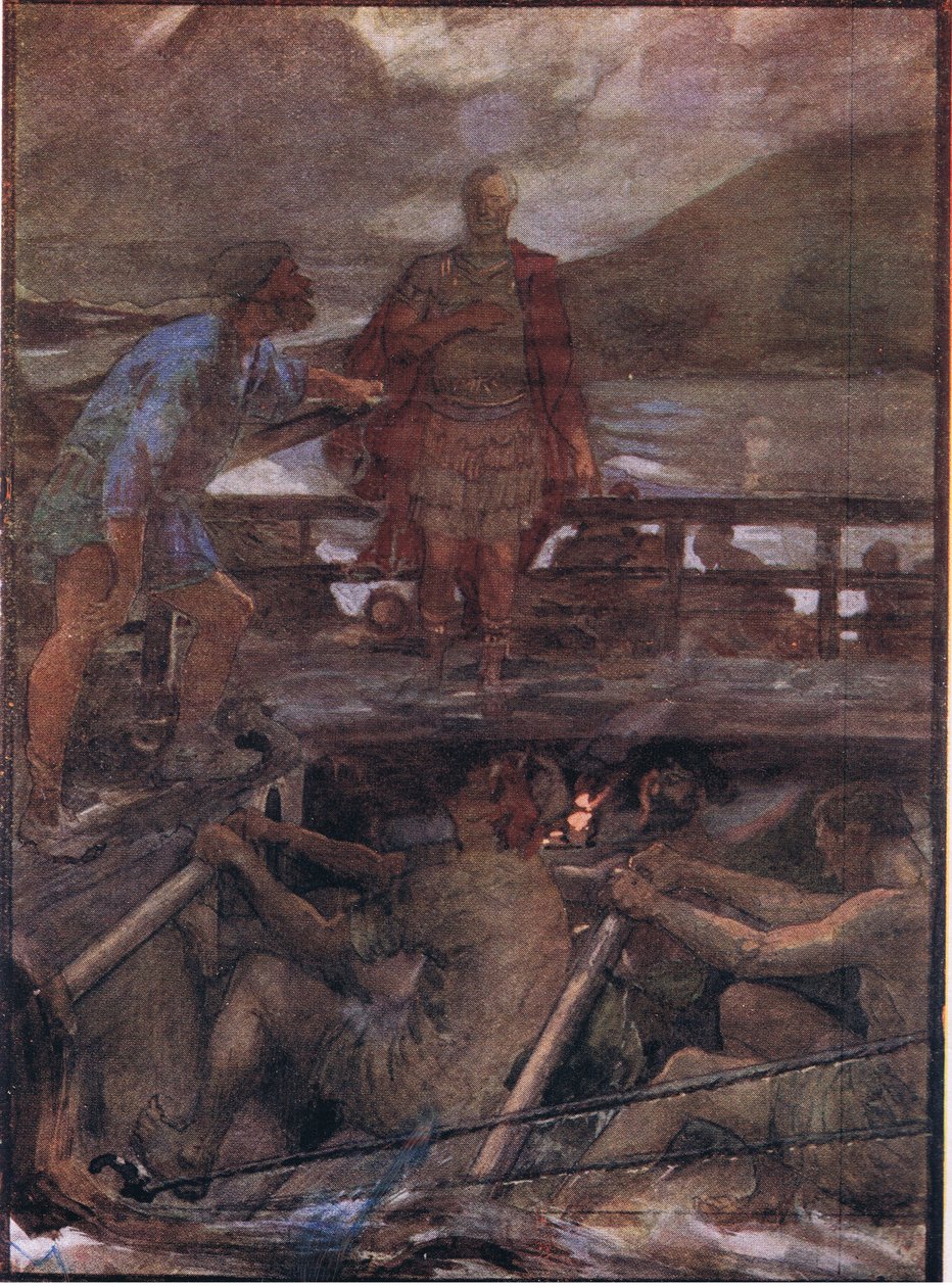 Caesar and the pilot, z Plutarch Lives opublikowanych przez T C & E C Jack Ltd, 1920 autorstwa William Rainey