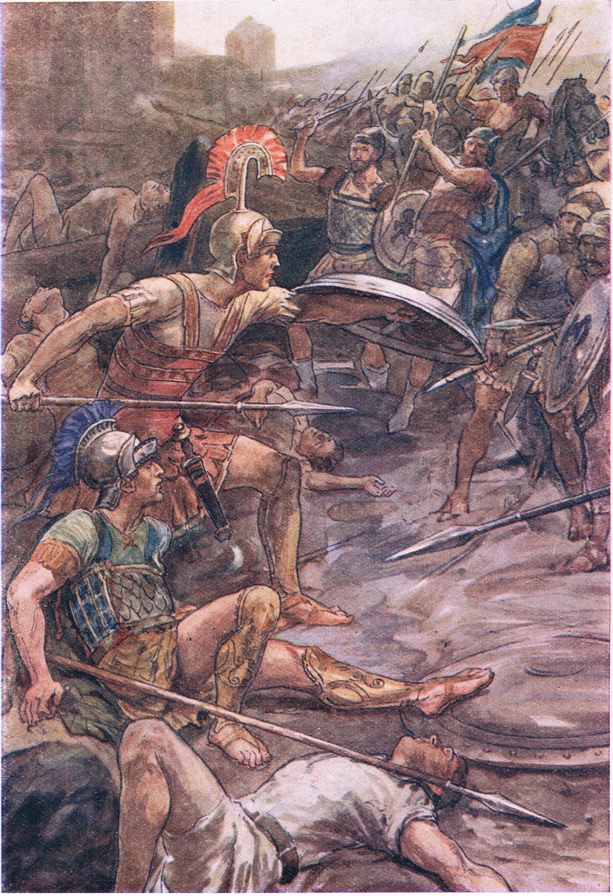 Epaminondas broniące Pelopidas, z Plutarch Lives opublikowane przez T C & E C Jack Ltd, lata 20. autorstwa William Rainey