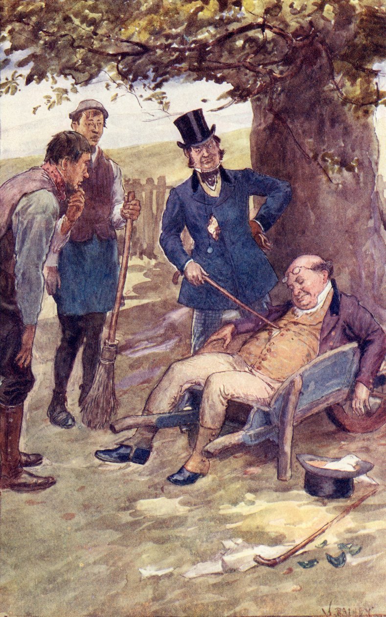 Pan Pickwick obudzony przez kapitana Boldwiga, tytuł z „The Pickwick Papers” Charlesa Dickensa autorstwa William Rainey