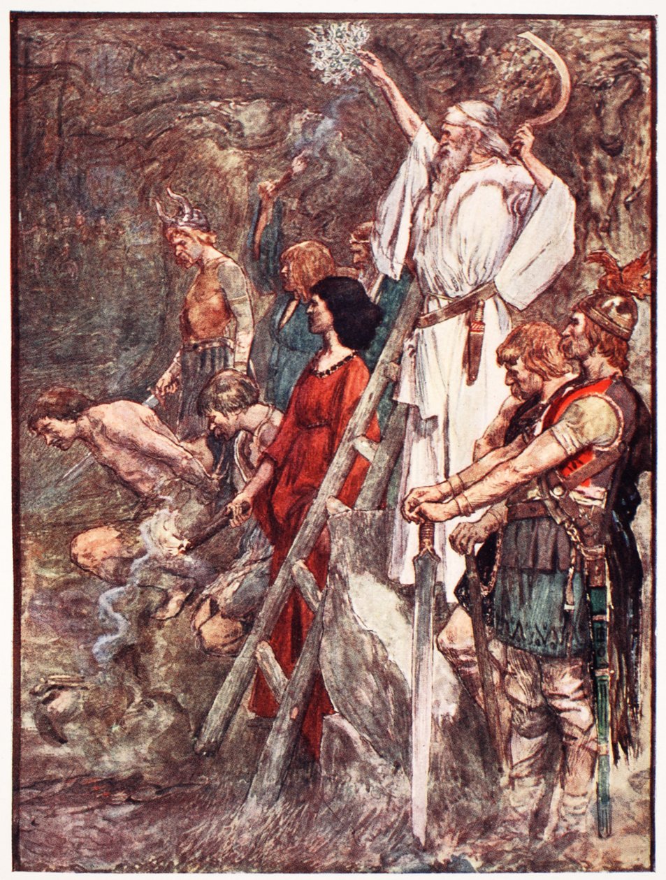 „Tam pod dębami zbierali się”, ilustracja z „Historii Francji” Mary Macgregor, 1920 autorstwa William Rainey