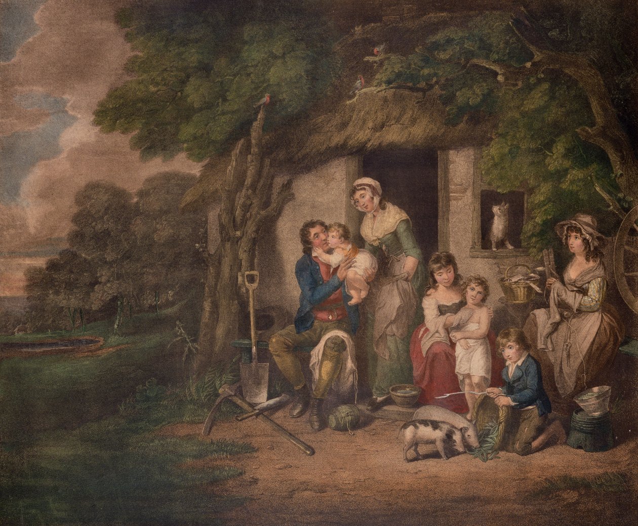 Sobotni wieczór, 1795 (kolor grawerowany) autorstwa William Redmore Bigg