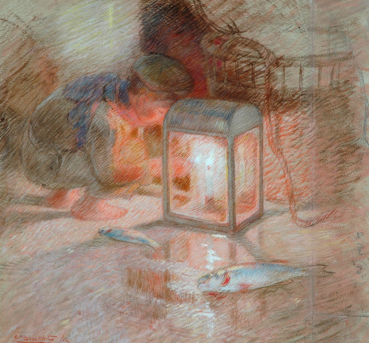 Chłopiec z latarnią (studium do „Sieci makreli”), 1912 (olej na papierze) autorstwa William Shackleton