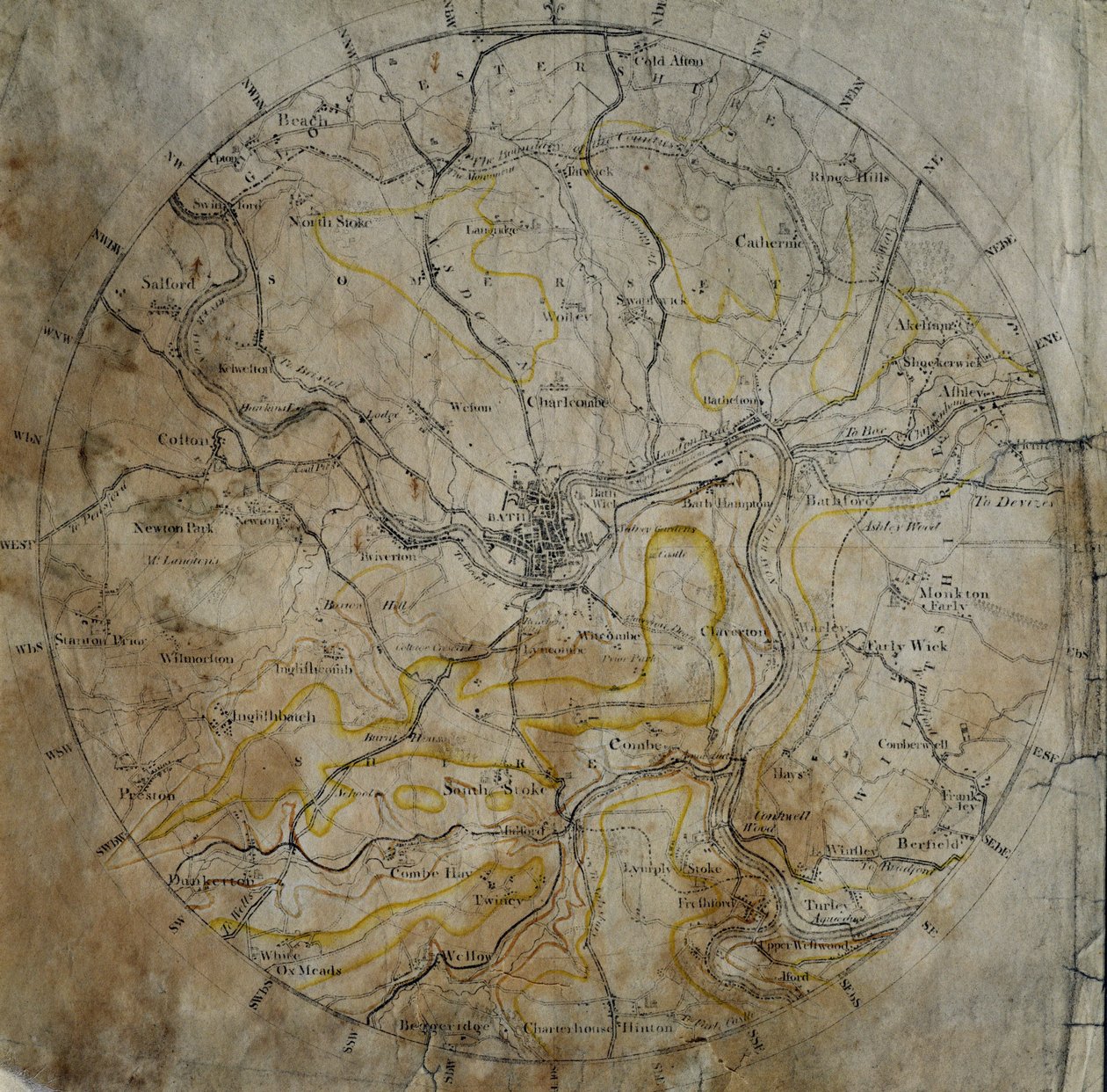 Mapa geologiczna okolic Bath, wygrawerowana przez Johna Cary