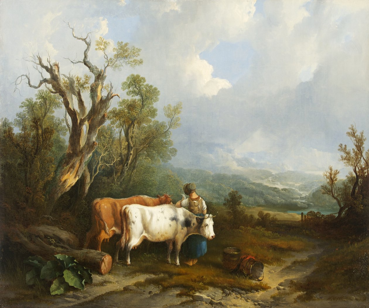 Pejzaż z bydłem i postacią kobiety, 1842 autorstwa William Snr. Shayer