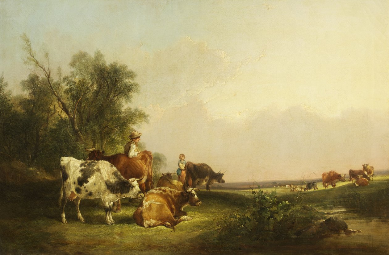 Scena pasterska, bydło i figury autorstwa William Snr. Shayer