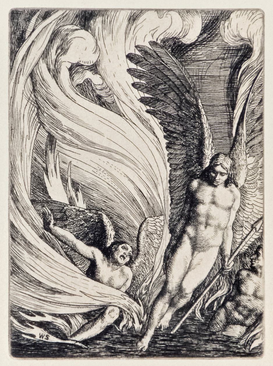 Satan Rising from the Burning Lake from Paradise Lost autorstwa Johna Miltona (1608-1674) seria 12 ilustracji sztychowanych przez Williama Stranga (1859-1921) autorstwa William Strang