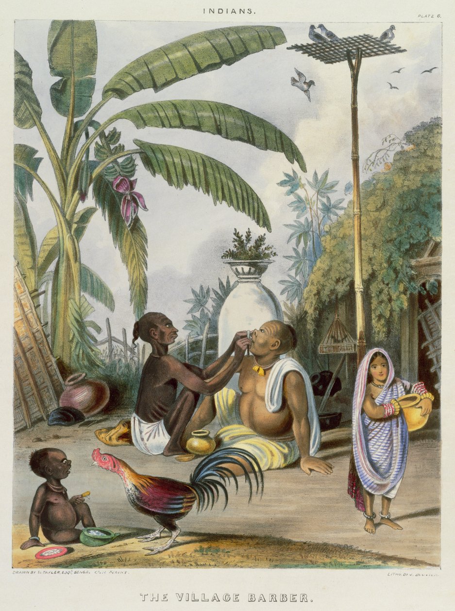 The Village Barber, tablica 6 z „Indian”, sztych. J. Bouvier, 1842 autorstwa William Tayler