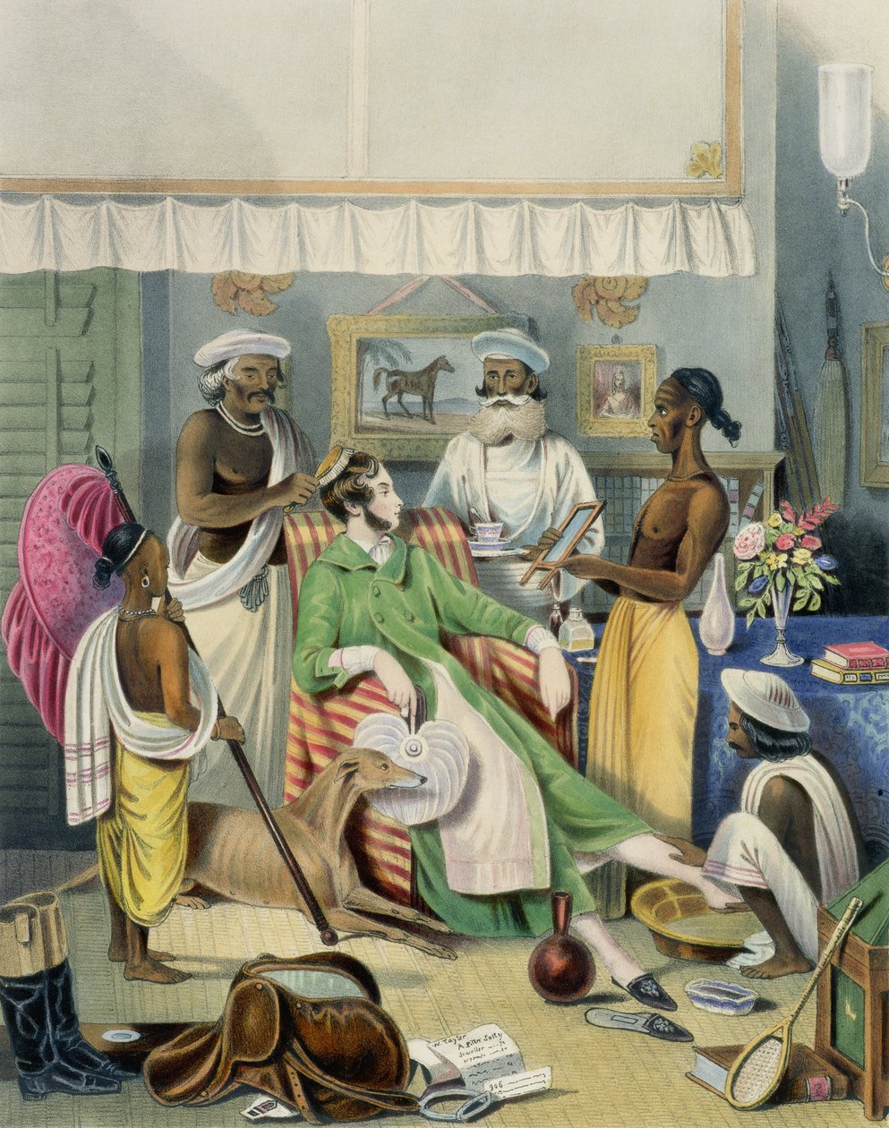 Toaleta Młodego Cywila, tablica 1 z „Indianie Anglo”, ryt. J. Bouvier, 1842 autorstwa William Tayler