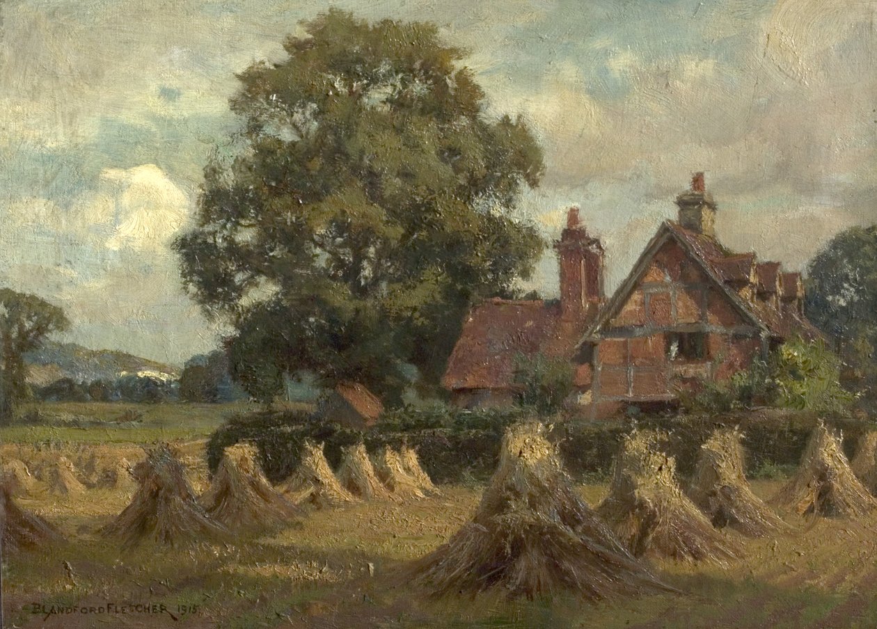 Kamieniołom Bletchworth, widziany z domków Lower Lane, Dorking, Surrey, 1915 autorstwa William Teulon Blandford Fletcher