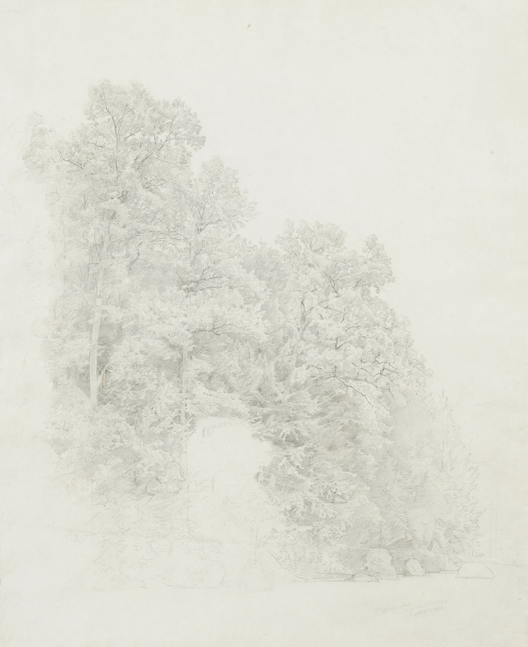 Bank of the Wissahickon, 1869 (grafit na kremowym papierze tkanym) autorstwa William Trost Richards
