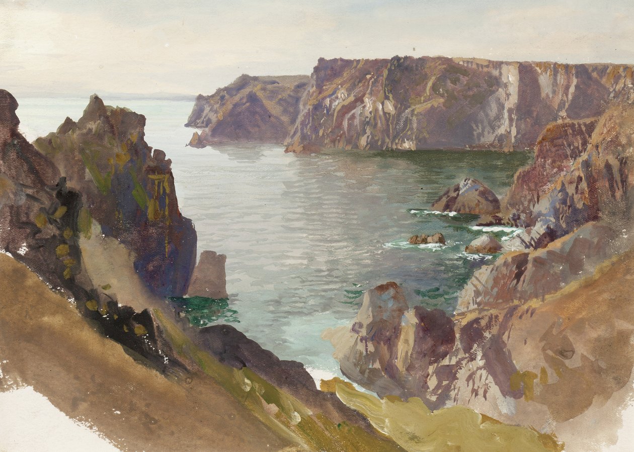 Linia brzegowa, Kornwalia, ok. 1877-80 (wc i gwasz na białym papierze) autorstwa William Trost Richards