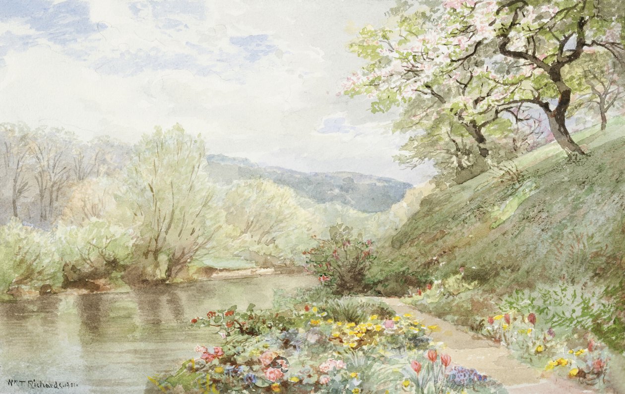 Fidelia Bridges Garden w Canaan, Connecticut, 1901 (toaleta i gwasz na papierze) autorstwa William Trost Richards