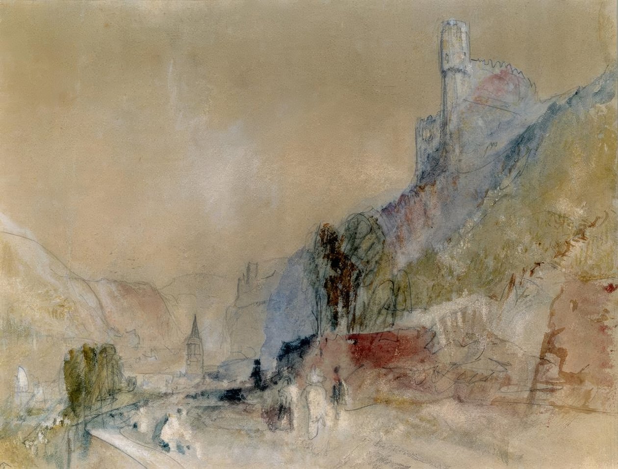 Kaplica Klemensa z zamkami Rheinstein i Reichenstei autorstwa Joseph Mallord William Turner