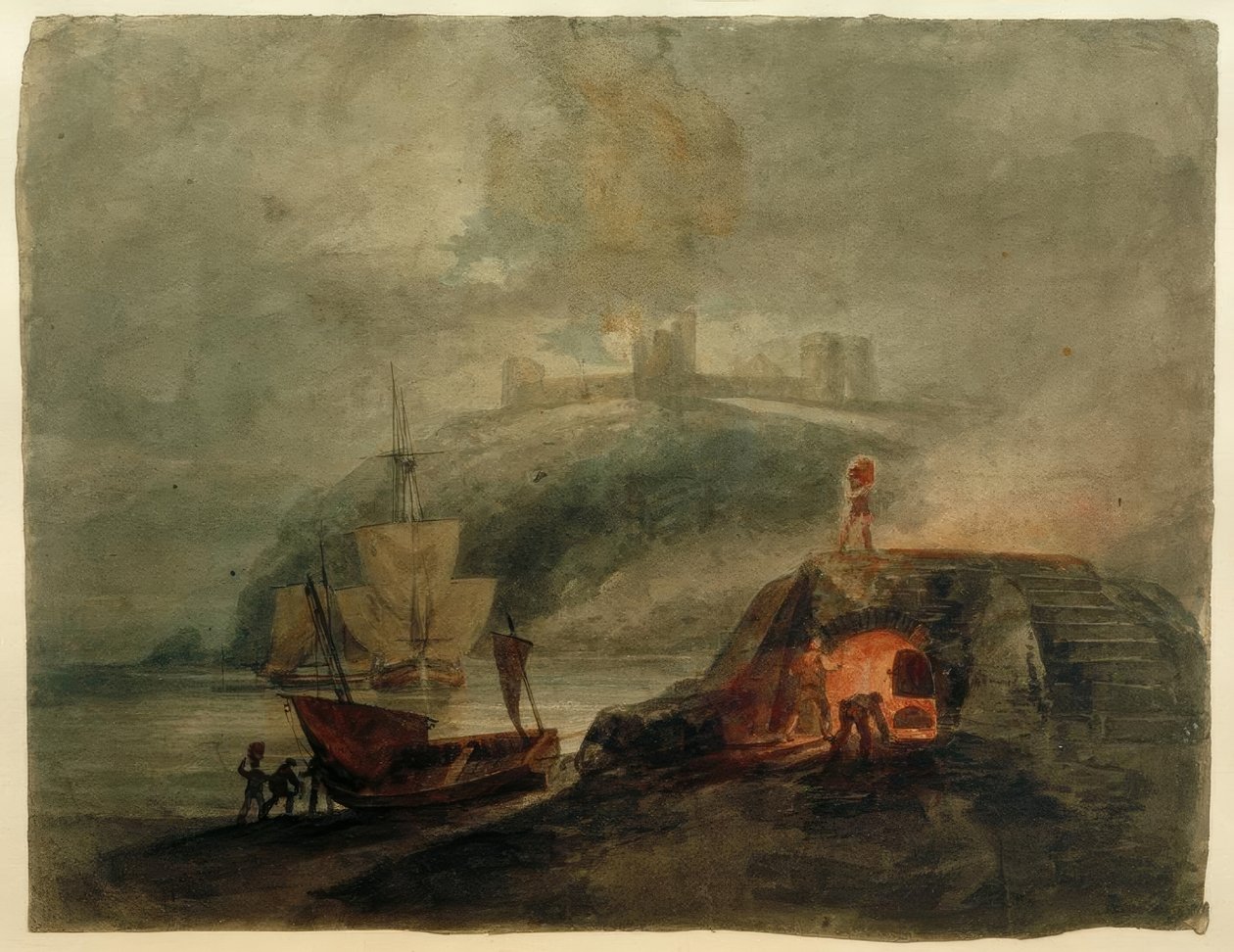 Zamek Llanstephan przy Moonlight, z piecem na pierwszym planie autorstwa Joseph Mallord William Turner